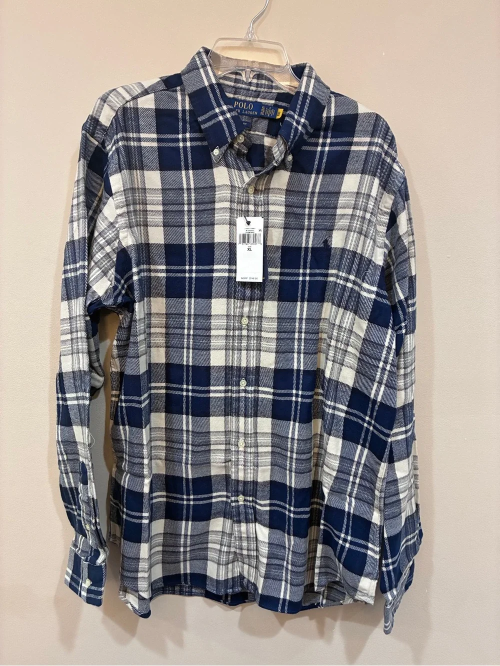 Polo by Ralph Lauren Navy & White Plaid Button-Down Flannel Shirt